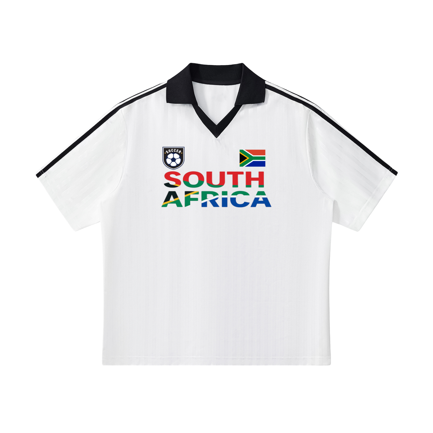 South African Flag Themed Graphic Collar Striped Soccer Jersey