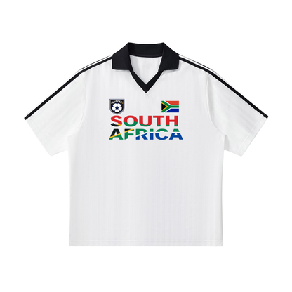 South African Flag Themed Graphic Collar Striped Soccer Jersey