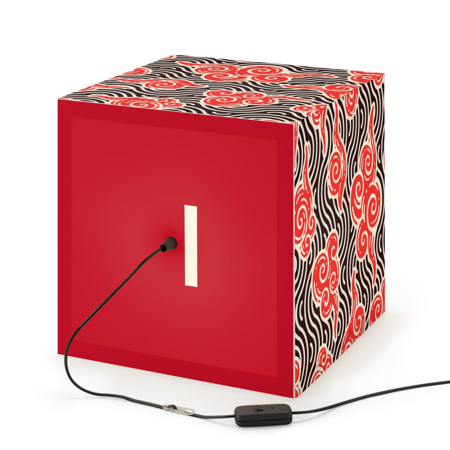 Japanese Wave Cube Lamp — Red Kumo Pattern Light