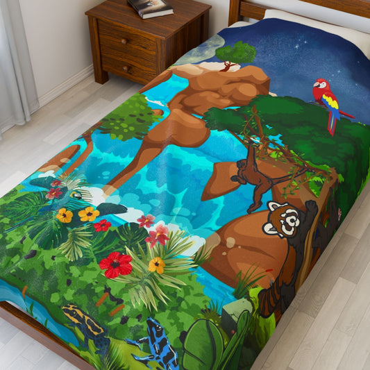 Tropical Jungle Velveteen Plush Blanket - Cozy Throw for Nature Lovers, Home Decor