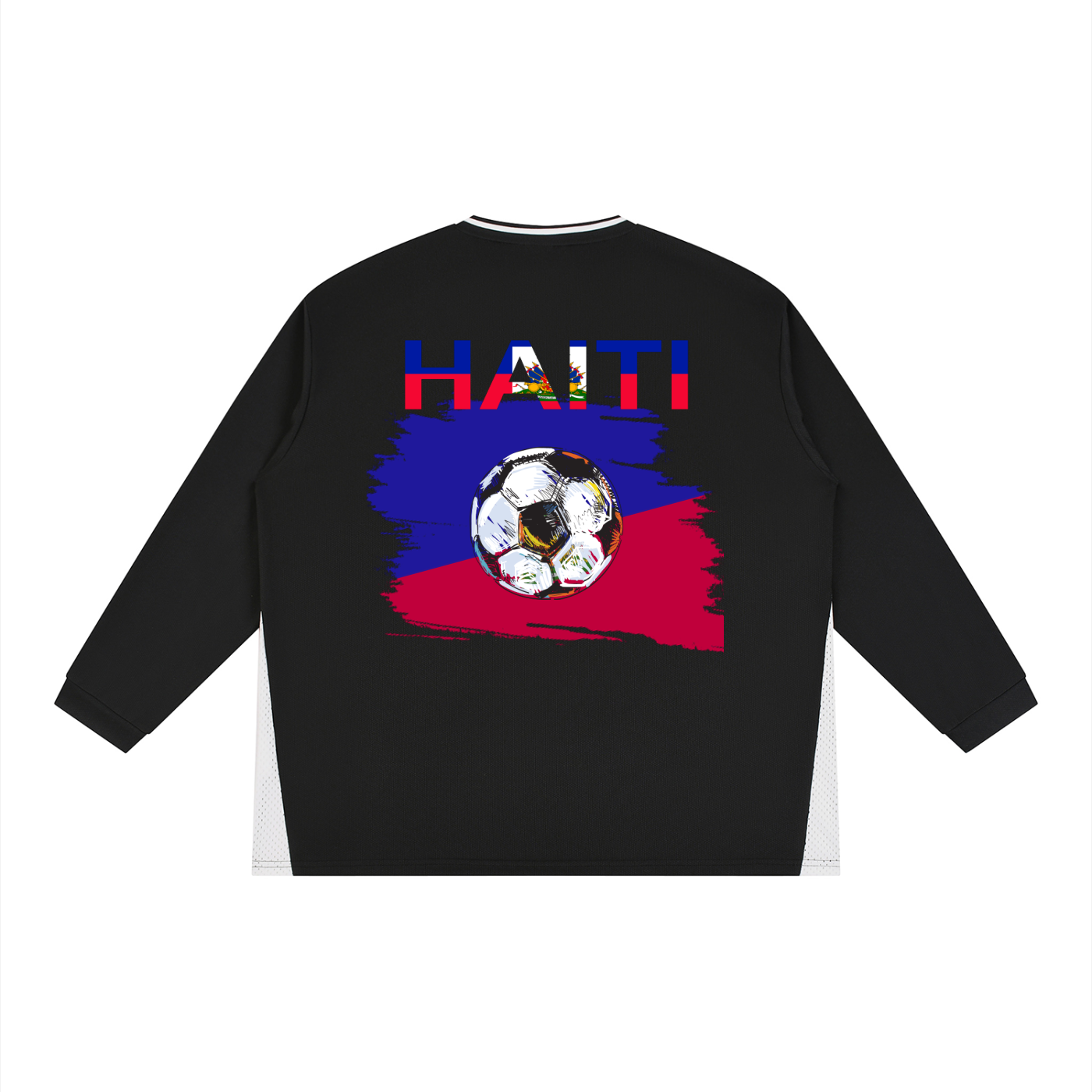 Haiti Flag Themed Graphic Unisex Color Block Long Sleeve Jersey