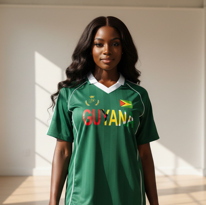 Guyana Flag Themed Unisex Graphic Shadow Stripe Collared Soccer Jersey
