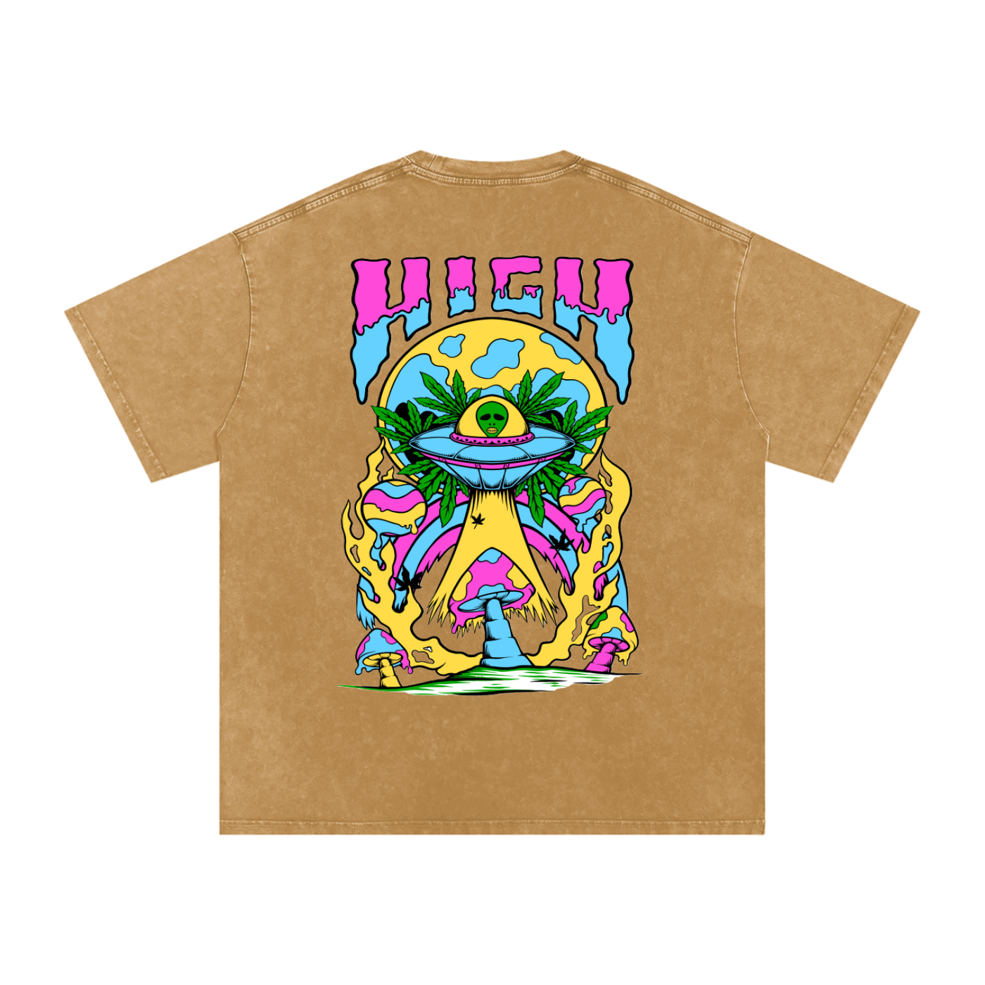 Graphic Alien Art Unisex Snow Washed Oversized Cotton T-Shirt