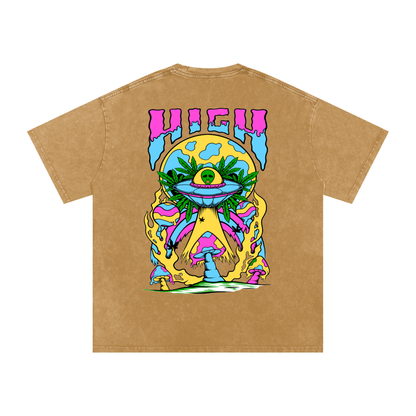 Graphic Alien Art Unisex Snow Washed Oversized Cotton T-Shirt
