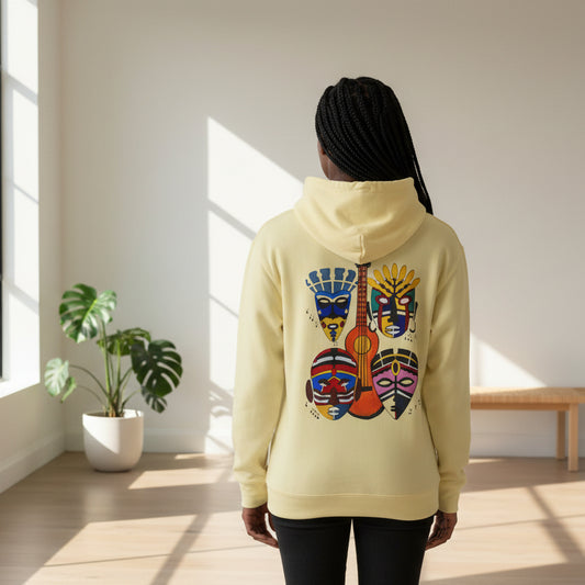 Handcrafted Ethnic Music Art on Unisex Lightweight Hoodie - Music Lover Gift, Boho Chic