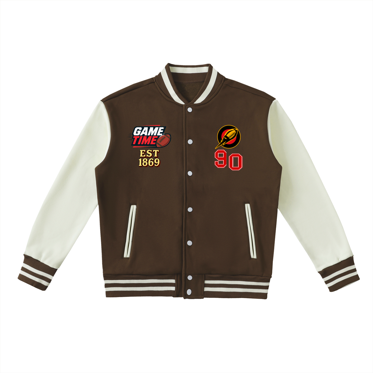 Fall and Football Themed GrahicTwo-Tone Fleeced Varsity Unisex Jacket