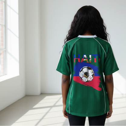 Unisex Haiti Flag Themed Graphic Shadow Stripe Collared Soccer Jersey