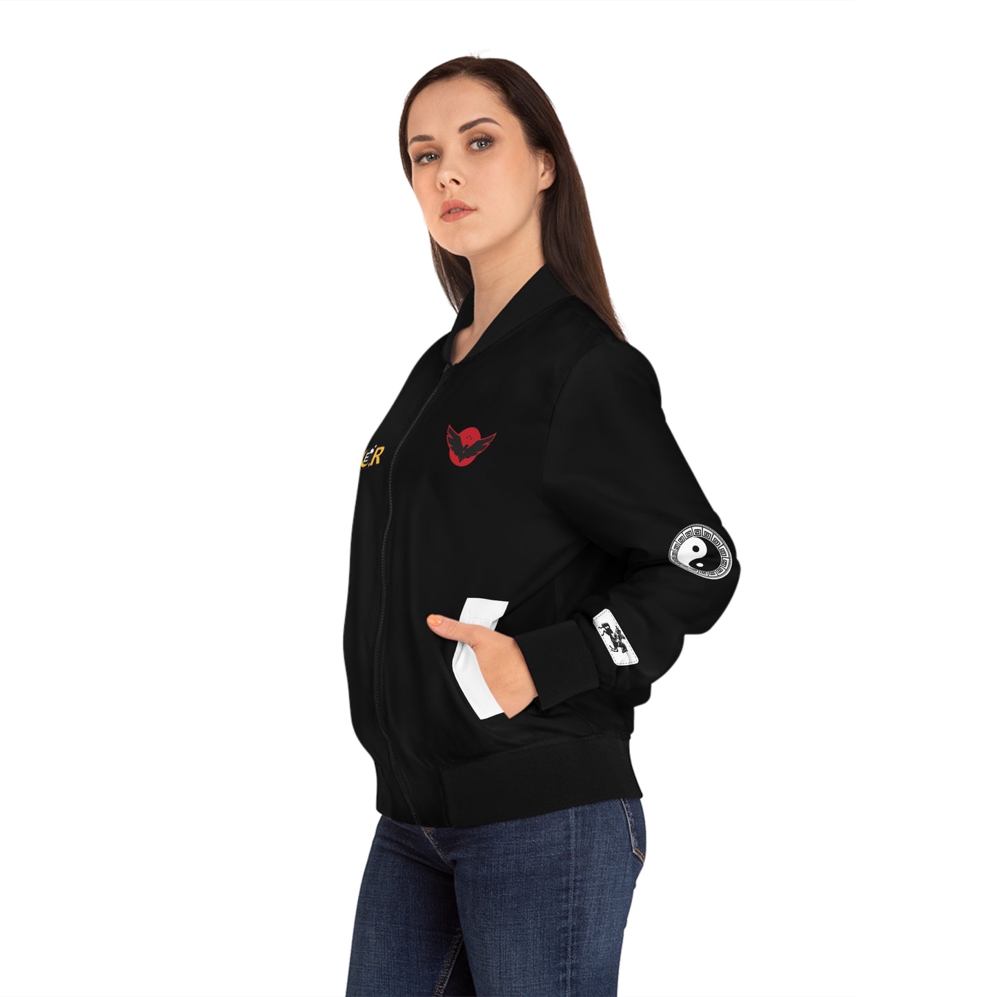 Skull Flames "Loner" Women's Bomber Jacket — Gothic Punk Graphic Outerwear