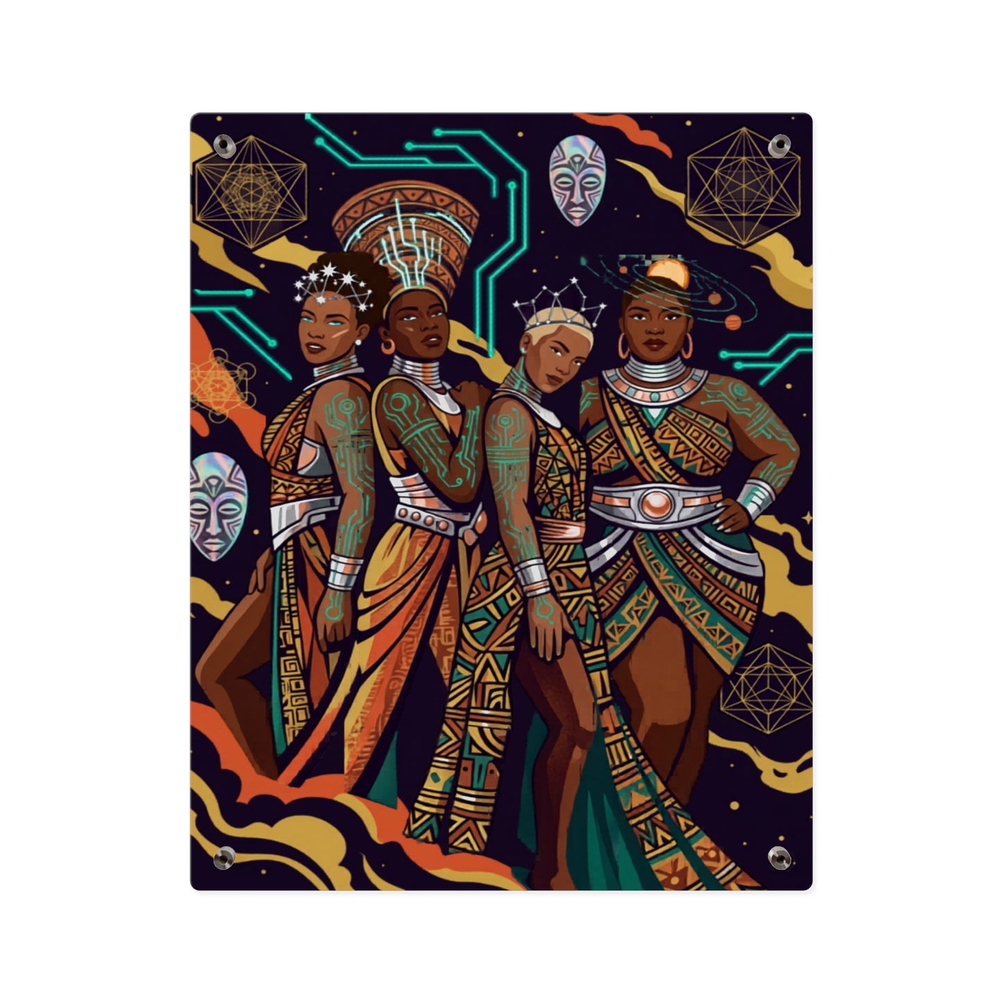 Afro-Futurism Queens Wall Art (Bold Black Women Illustration), Acrylic Wall Art