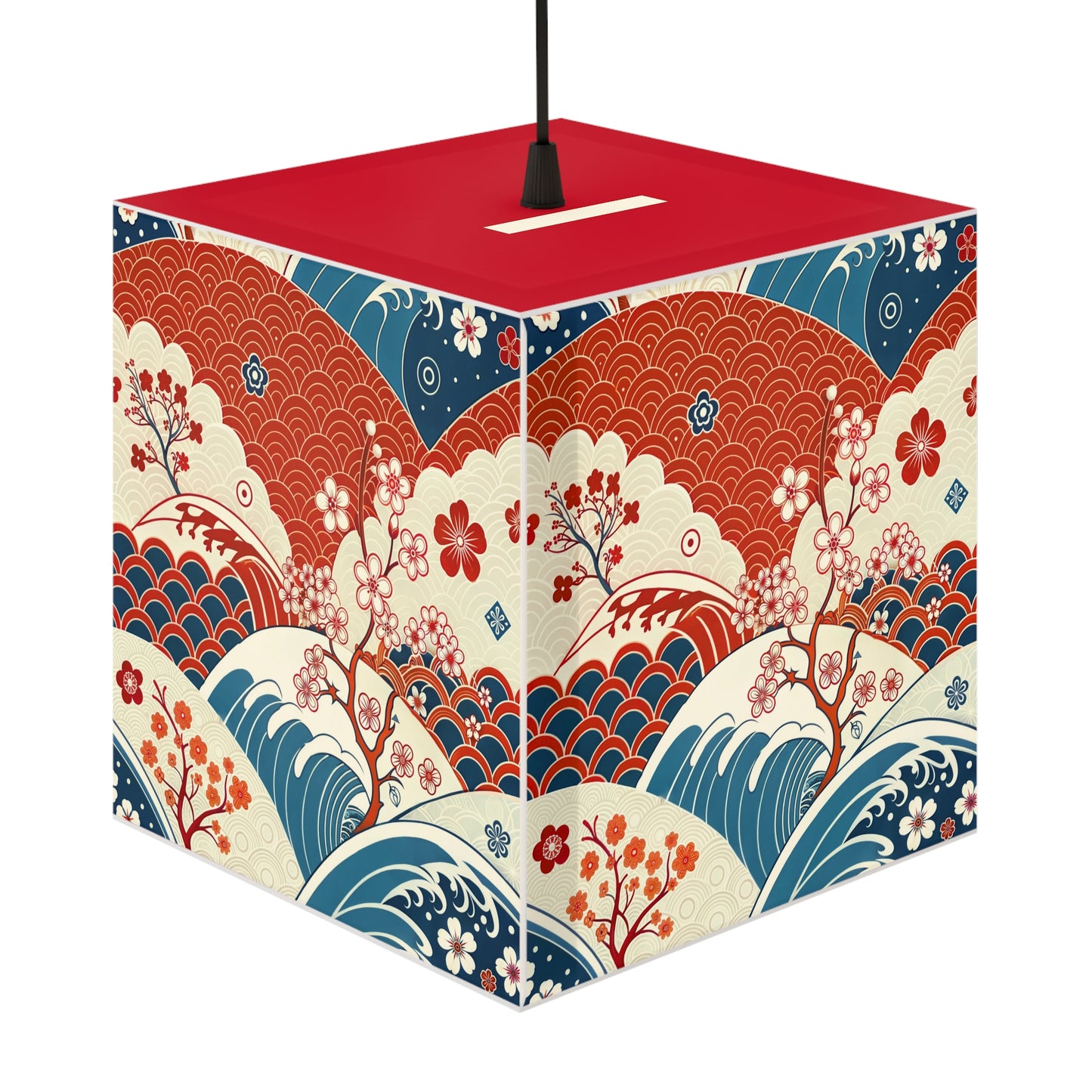 Japanese Wave & Cherry Blossom Light Cube Lamp