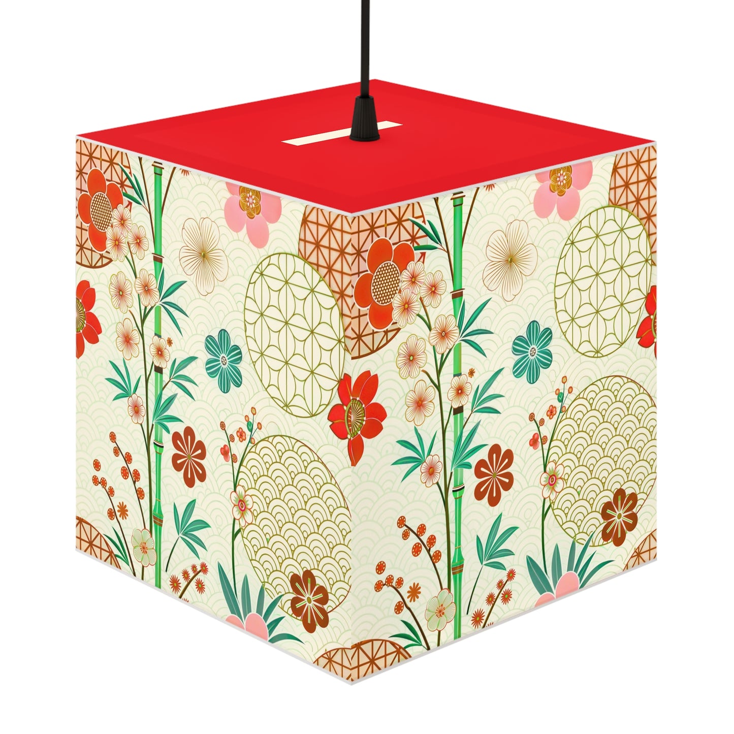 Japanese Floral Cube Lamp — Vintage Sakura Pattern Light Cube
