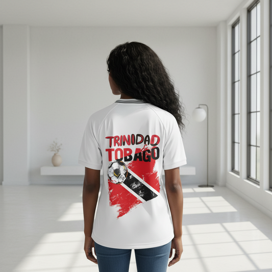 Unisex Trinidad Flag Themed Graphic Striped V-Neck Soccer Jersey