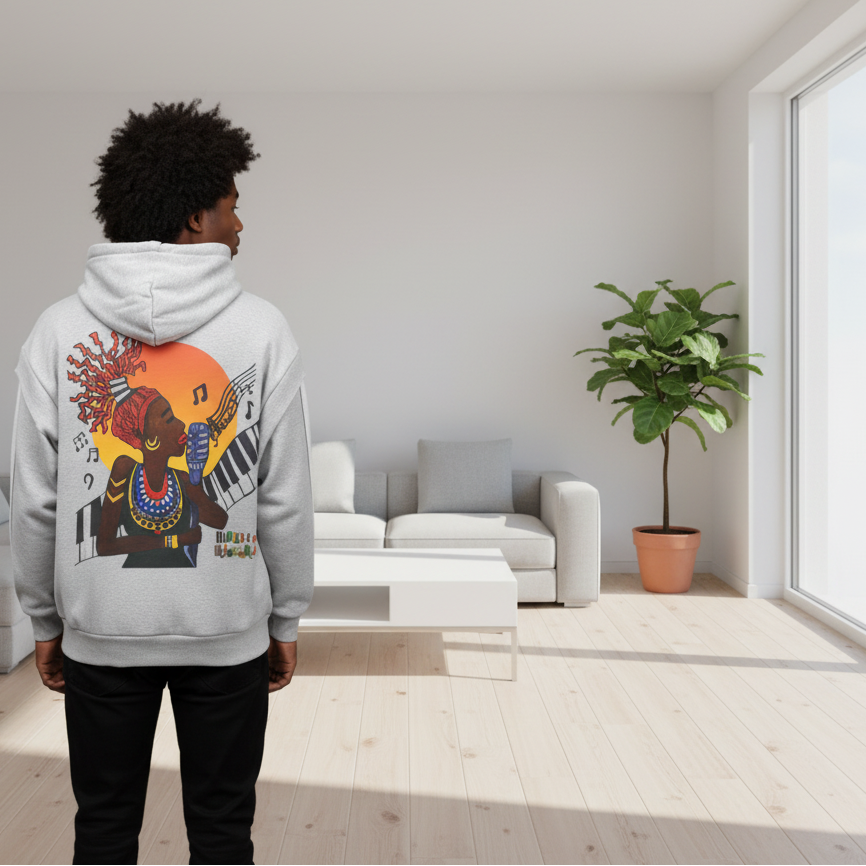 Jazz Singer Graphic Double Layered Zip Hoodie, Contrast Tape Raw Edge