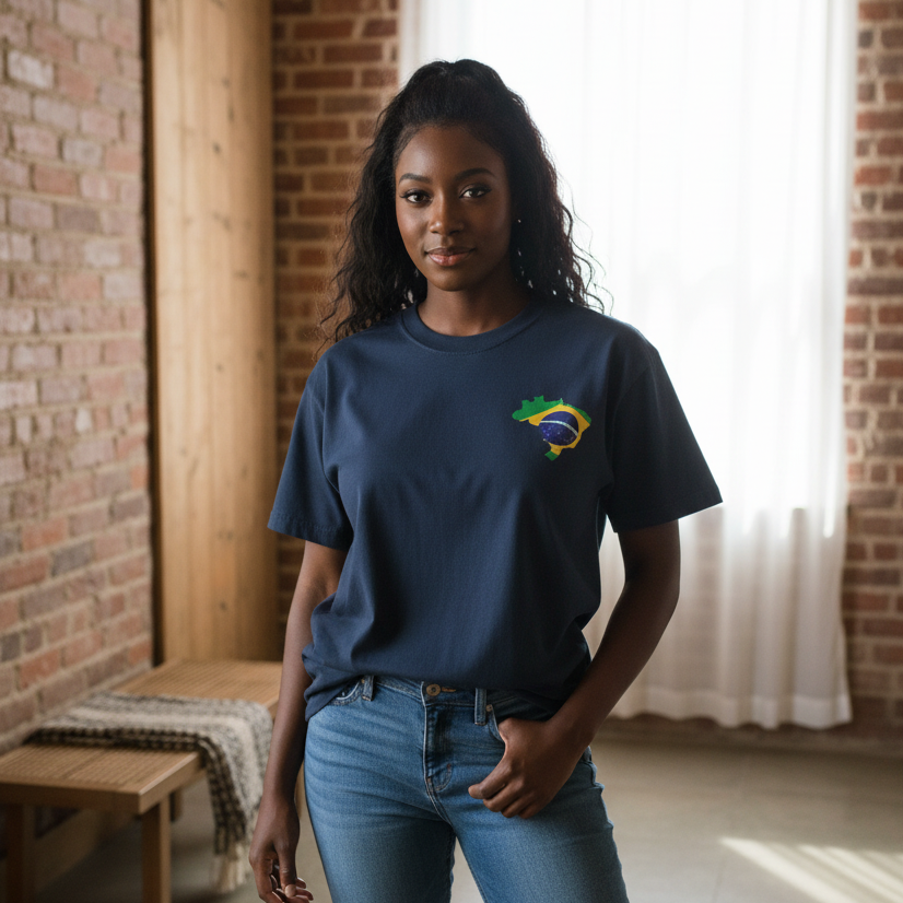 Unisex Vintage-Washed Cotton T-Shirt Featuring a Brazil Flag Graphic