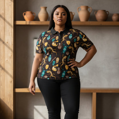 Safari Mask & Gecko Polo Shirt — Tropical Tribal Print Polo