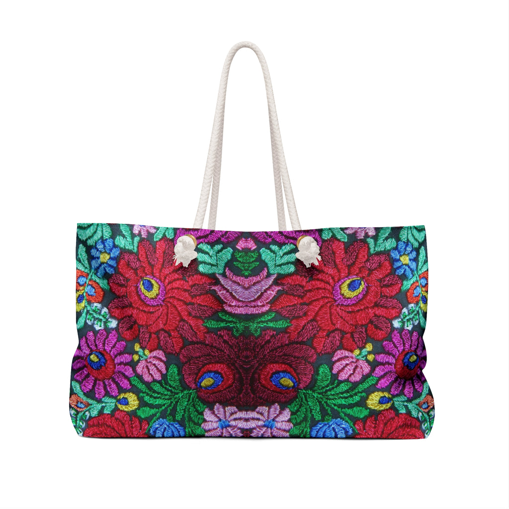 Boho Floral Weekender Bag — Vibrant Embroidered-Inspired Travel Tote Printify