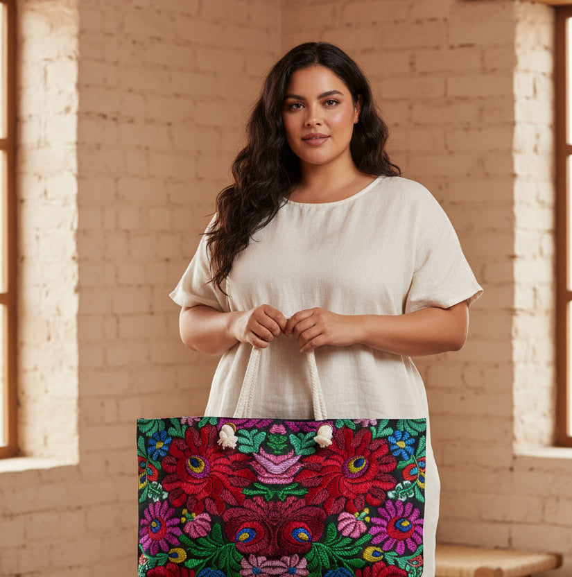 Boho Floral Weekender Bag — Vibrant Embroidered-Inspired Travel Tote