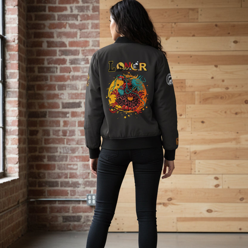 Women's Bomber Jacket, Mythical All Over Design, Zip Up Outerwear for Her, Lightweight Coat Gift, Stylish Ladies Fashion,