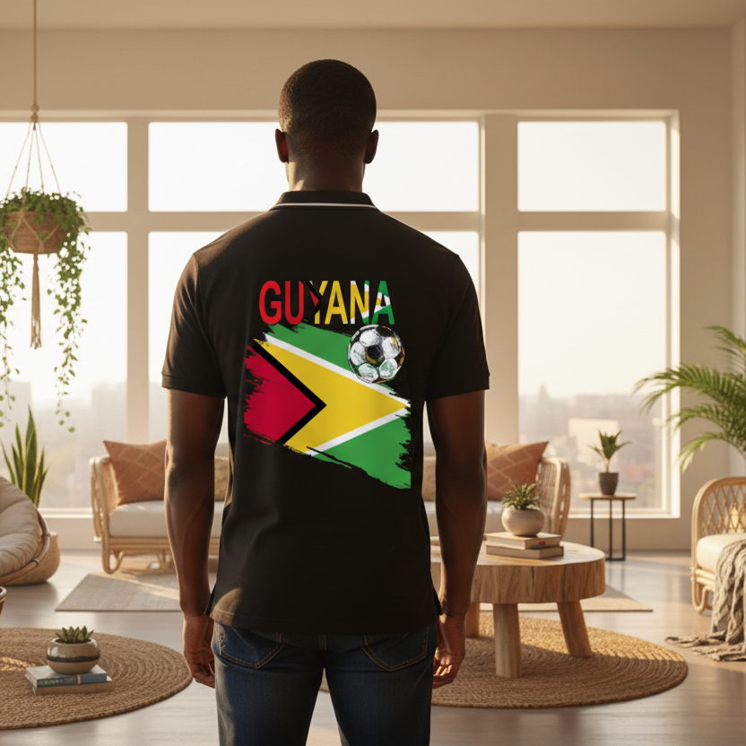 Guyana Flag Themed Unisex Graphic Striped V-Neck Soccer Jersey