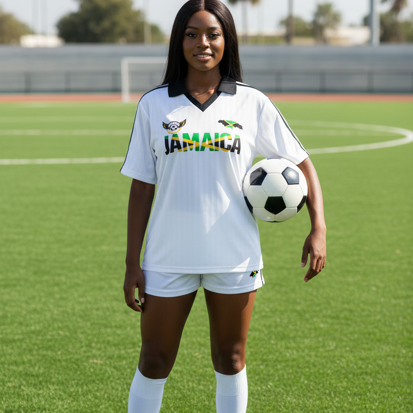 Unisex Soccer Jersey Featuring a Jamaican Flag-Inspired Design with Contrast Collar and Striped Pattern ODMPOD