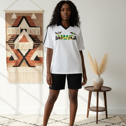 Jamaican Flag Themed Unisex Graphic Contrast Collar Striped Soccer Jersey