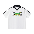 Unisex Soccer Jersey Featuring a Jamaican Flag-Inspired Design with Contrast Collar and Striped Pattern ODMPOD