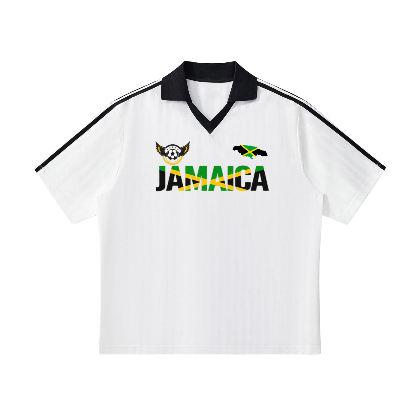 Jamaican Flag Themed Unisex Graphic Contrast Collar Striped Soccer Jersey
