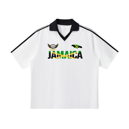Jamaican Flag Themed Unisex Graphic Contrast Collar Striped Soccer Jersey
