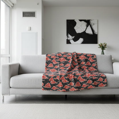 Akatsuki Cloud Pattern Velveteen Plush Blanket — Japanese Anime Inspired Red Cloud Throw