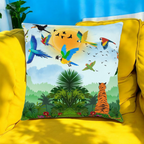 Tropical Jungle Square Pillow — Colorful Parrots & Tiger Decorative Throw Pillow Printify