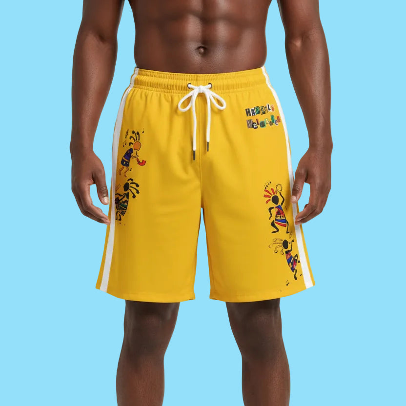 Ethnic Music Cartoon Men's Jogger Shorts - Happily Celebrating Heritage