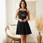 Women's Collared A-Line Halter Tennis Dress Featuring a Mexico-Inspired Flag Design
