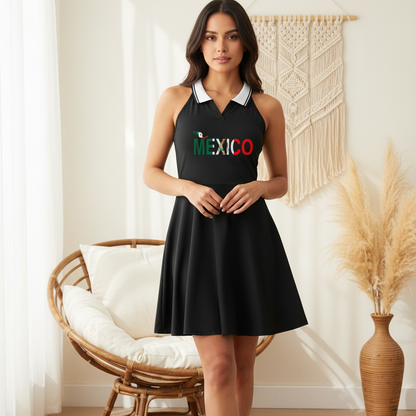 Mexico Flag Themed Women's Collared Halter A-Line Tennis Dress