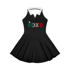Women's Collared A-Line Halter Tennis Dress Featuring a Mexico-Inspired Flag Design