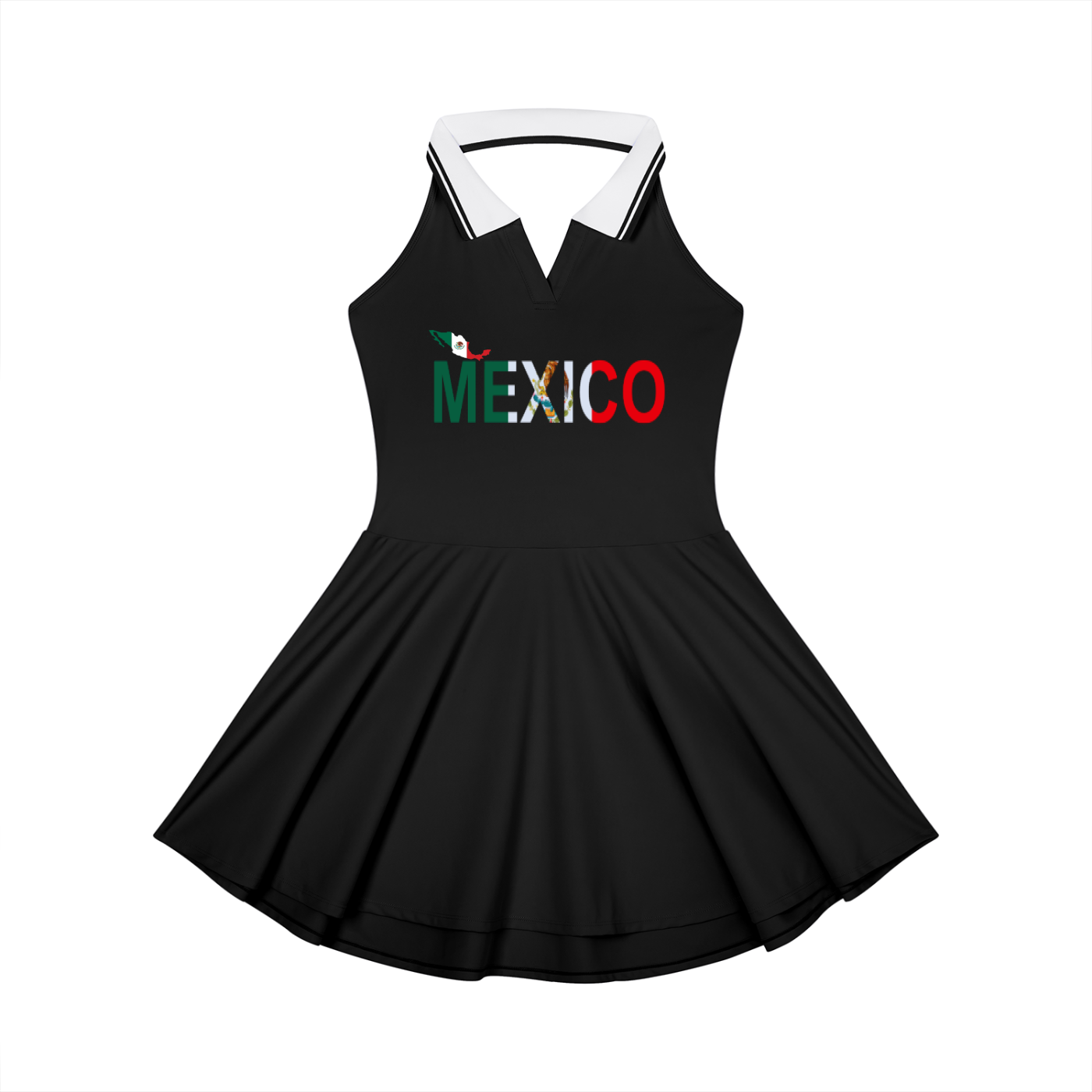 Women's Collared A-Line Halter Tennis Dress Featuring a Mexico-Inspired Flag Design