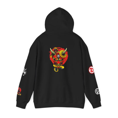 Samurai Menpo Art Hoodie, Japanese Ninja Graphic Unisex Sweatshirt, Warrior Theme Pullover