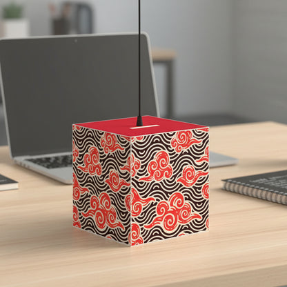 Japanese Wave Cube Lamp — Red Kumo Pattern Light