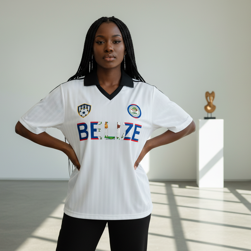 Belize Flag Themed Graphic Contrast Collar Striped Soccer Unisex Jersey