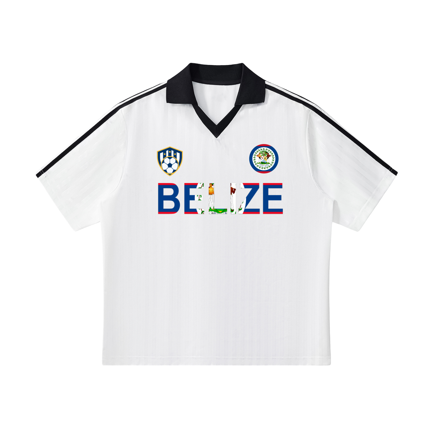 Belize Flag Themed Graphic Contrast Collar Striped Soccer Unisex Jersey