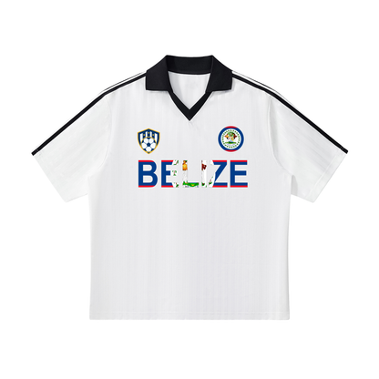 Belize Flag Themed Graphic Contrast Collar Striped Soccer Unisex Jersey