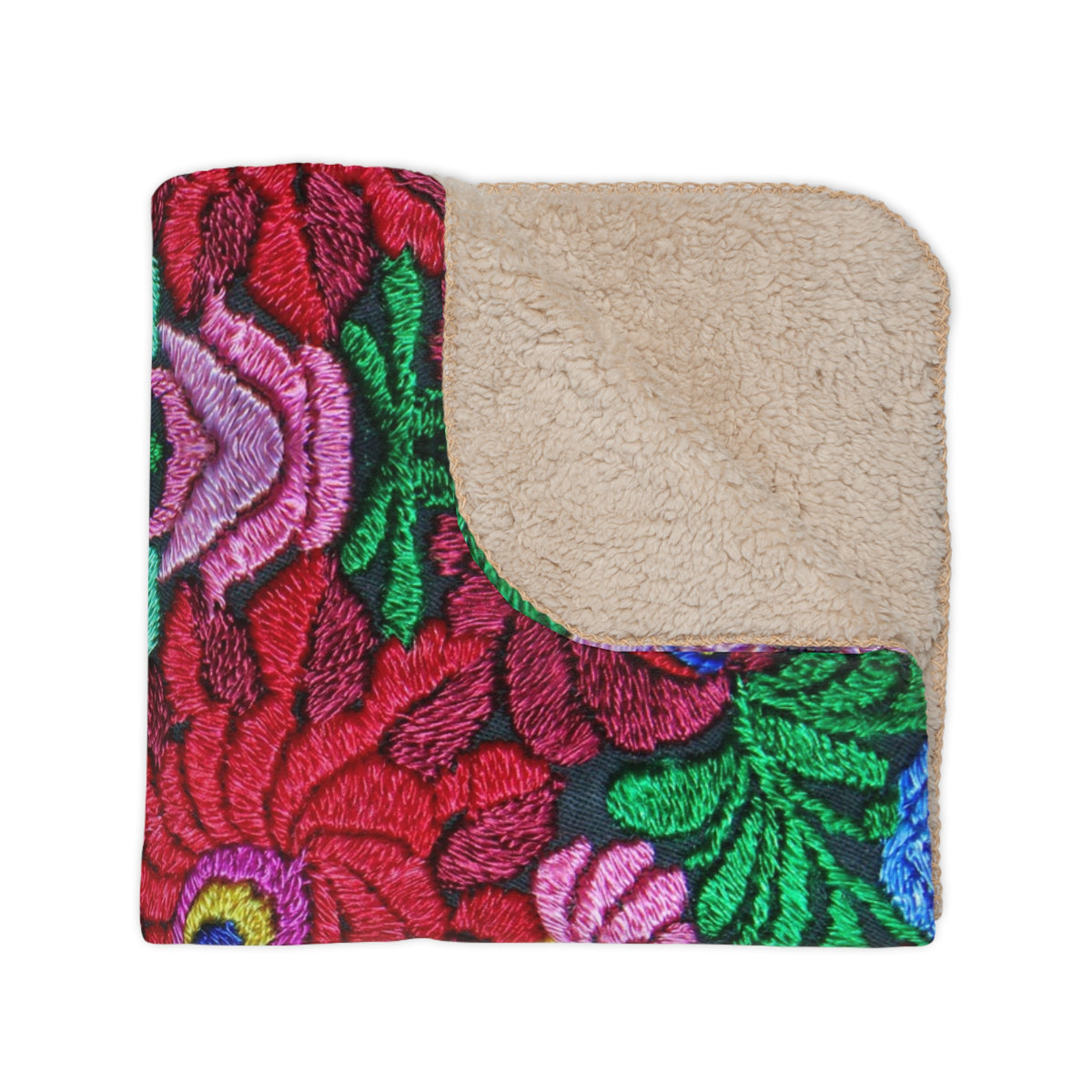 Floral Kaleidoscope Tan Sherpa Blanket — Reversible Plush Throw Printify