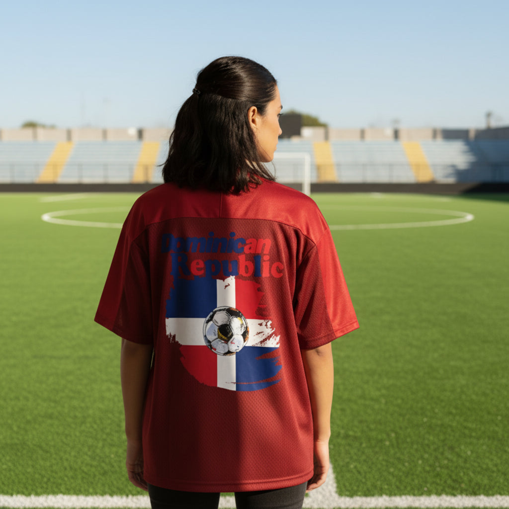 Dominican Republic Oversized Mesh V-Neck Soccer Jersey
