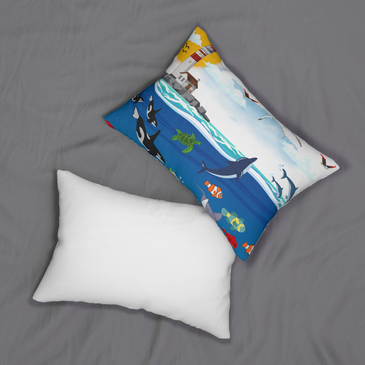 Ocean Adventure Lumbar Pillow - Nautical Marine Decor for Home Printify