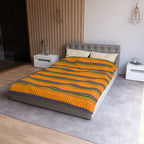 Striped Tribal Pattern Duvet Cover — Boho Orange Microfiber Bedding Printify