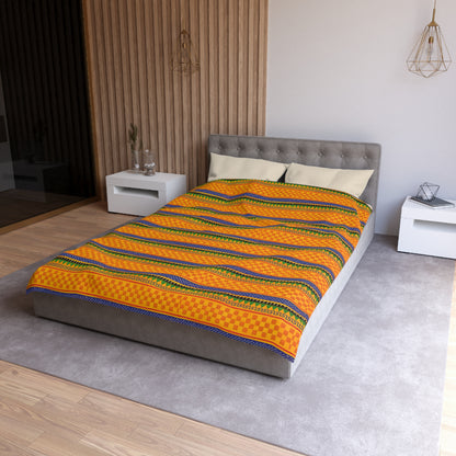 Striped Tribal Pattern Duvet Cover — Boho Orange Microfiber Bedding