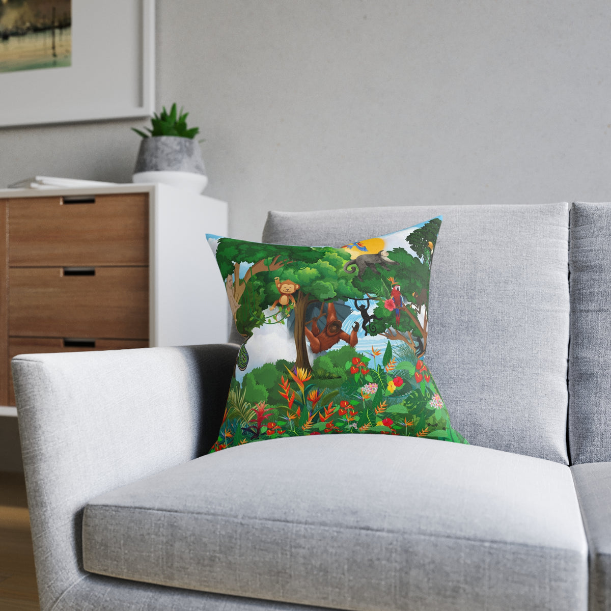 Vibrant Jungle Animal Square Pillow - Perfect for Kids' Rooms & Playspaces Printify