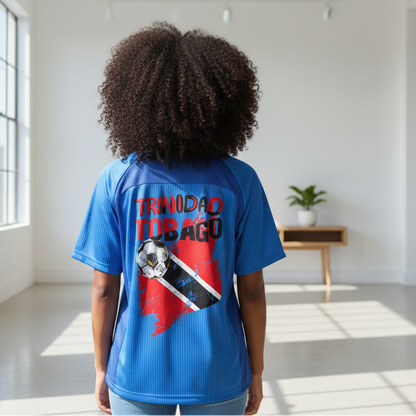 Unisex Trinidad Flag Themed Graphic Striped V-Neck Soccer Jersey