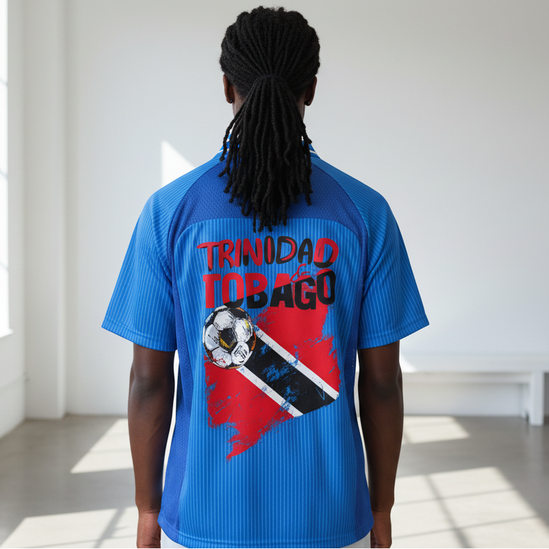 Unisex Trinidad Flag Themed Graphic Striped V-Neck Soccer Jersey
