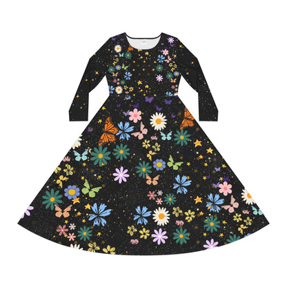 Celestial Floral Long Sleeve Dance Dress - Perfect for Parties, Events, Spring Celebrations