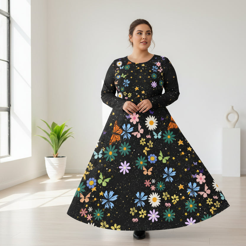 Celestial Floral Long Sleeve Dance Dress - Perfect for Parties, Events, Spring Celebrations